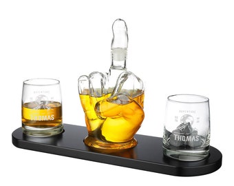 Whisky Dekanter 6-TLG Set mit personalisierten Wunschmotiv - gratis Gravur - Bourbon und Scotch - Karaffe für Alkohol - Motiv Bergwelt