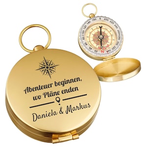 Outdoor metal compass in gold with engraving for wedding - gifts for couples - the wedding gift for husband and wife - ideal for hiking