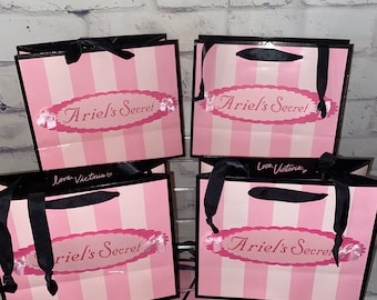 Victoria's Secret SMALL Paper Shopping Gift Bags Pink Stripe Graffiti NEW 12 