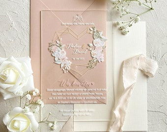 Acrylic invitation card "Heart of flowers"