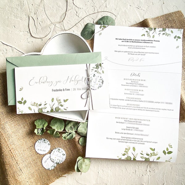 Einladungskarte zur Hochzeit "Greenery Love", Leporello