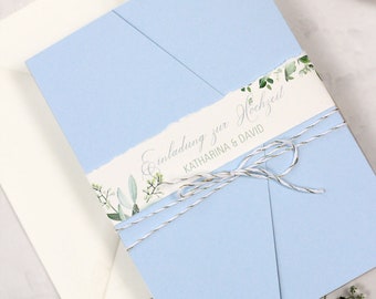 wedding | Invitation | Pocket folder "light blue leaves"