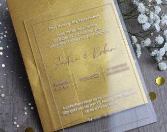 Acrylic invitation card for wedding "golden letters"
