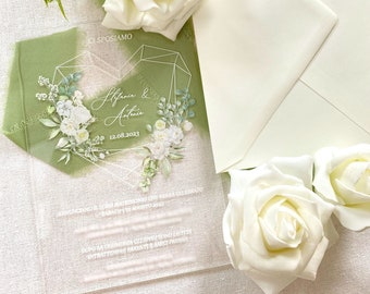 Acrylic invitation card "white wedding love"