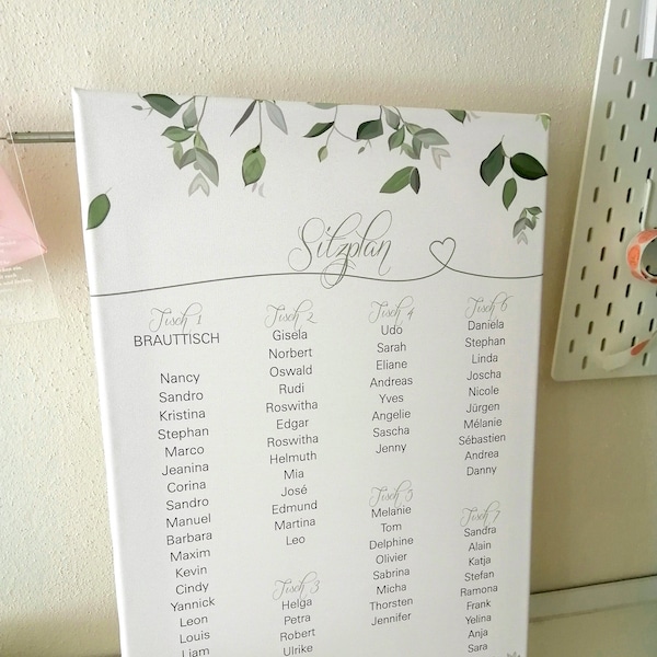 Sitzplan Hochzeit auf Leinwand "Greenery"