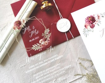 Acrylic wedding invitation card "romantic bouqet"