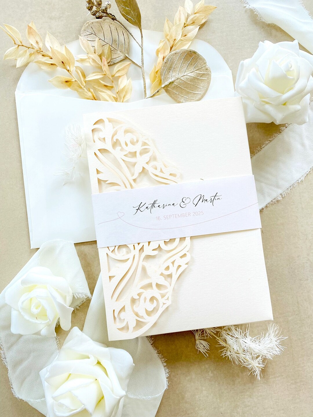 Lasercut Floral Wedding Invitation Card Pocket Folder Etsy