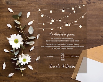 Acrylic wedding invitation card "fairy lights"