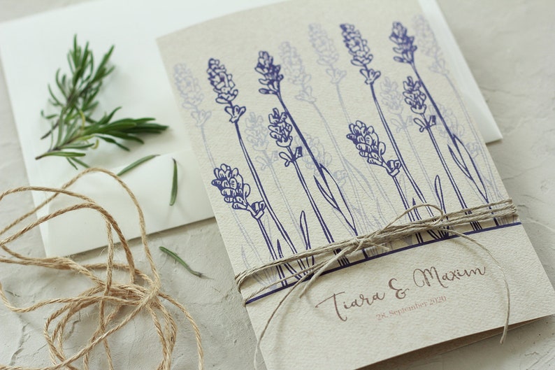 Einladungskarte zur Hochzeit Lavendel nature 画像 1