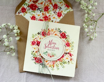 Invitation Card to the Wedding "Boho-Roses," in Vintage and Boho Style