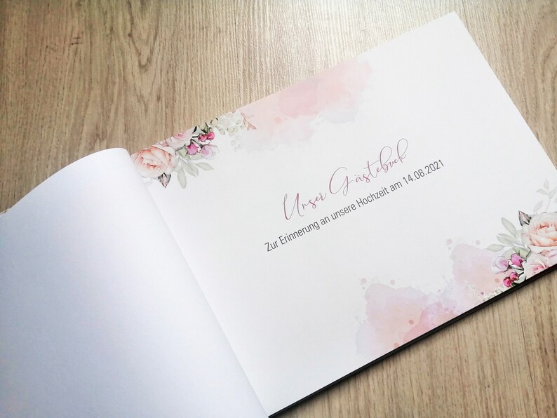 personalisiertes Gästebuch Hochzeit, mit euren Namen & Datum Einleitungsseite, Fragen oder Blankoseiten Rosary Bild 3