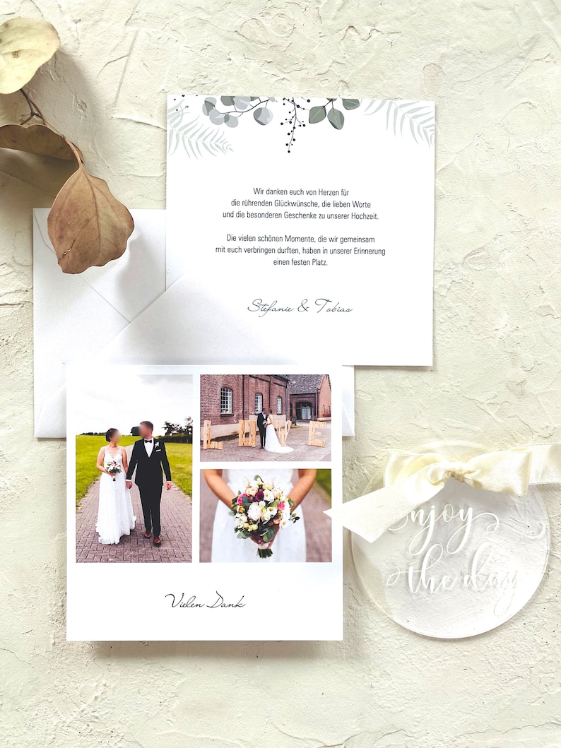 Thank you card for the wedding with a beautiful photo collage Soft Greenery image 2