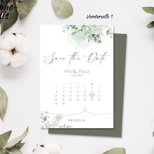 Save the Date "Eucalyptus with white flowers", printable on two sides