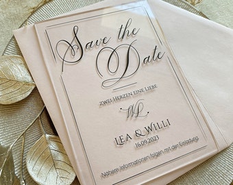 Acrylic invitation card, Save the Date "pure love"