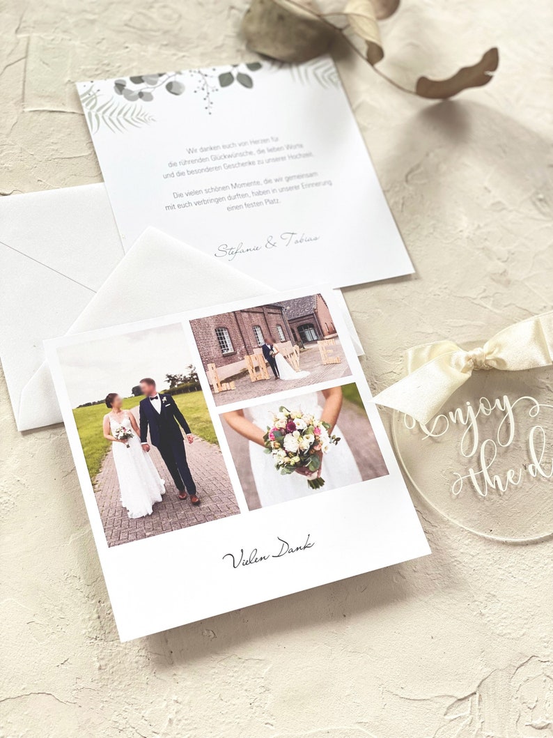 Thank you card for the wedding with a beautiful photo collage Soft Greenery image 1