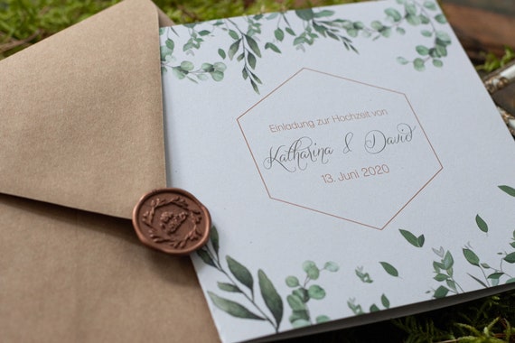 Wedding invitation card "Greenery Love", design without photo