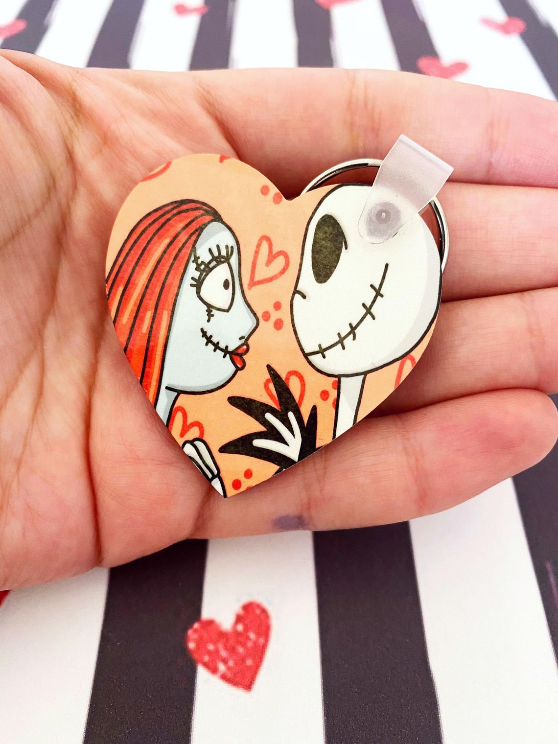 Jack and Sally Heart Keychainthe Nightmare Before Christmas Etsy