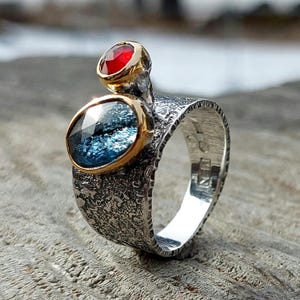 Sterling silver and 23k gold ring with Kyanite and Garnet, (MD622)