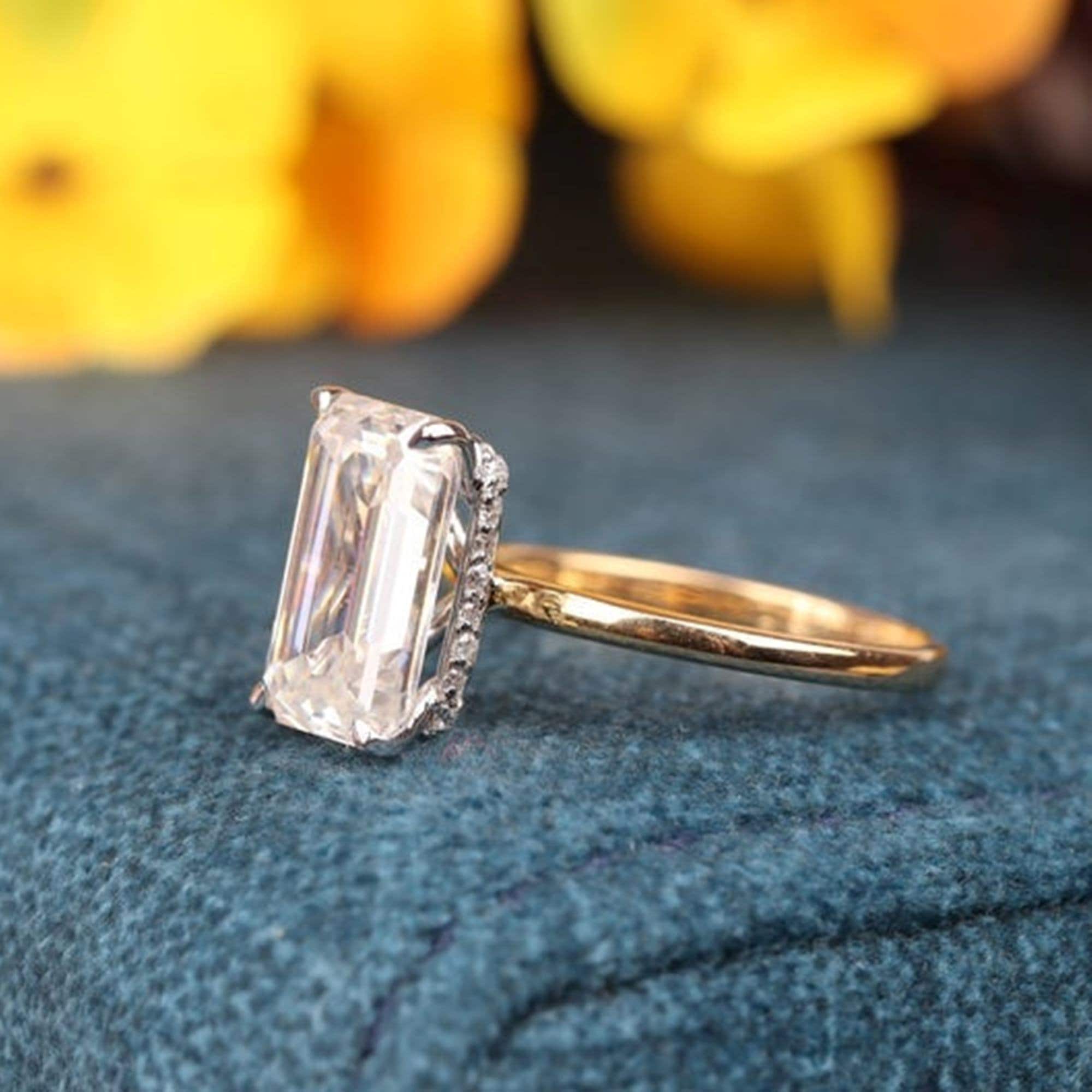 Emerald Cut Moissanite Ring unique engagement ring White Gold | Etsy