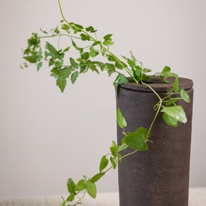 Unique Handmade Black Cylinder Ceramic Vase with Holed Cap Organic Primitive Pottery image 7