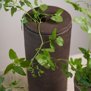 Unique Handmade Black Cylinder Ceramic Vase with Holed Cap Organic Primitive Pottery image 6