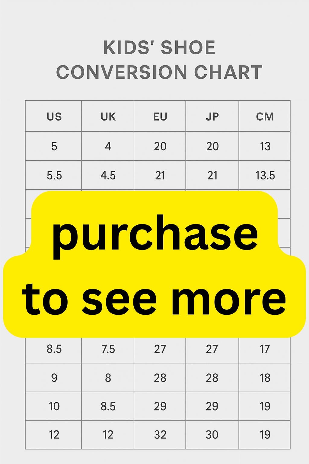 Printable Shoe Size Conversion Chart - Etsy, image size:1024x1536