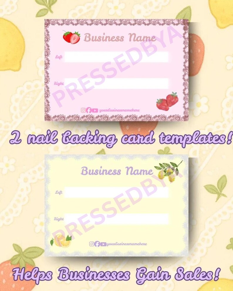 Nail Tech Template Procreate Canva Bundle Press on Nail Backing Card