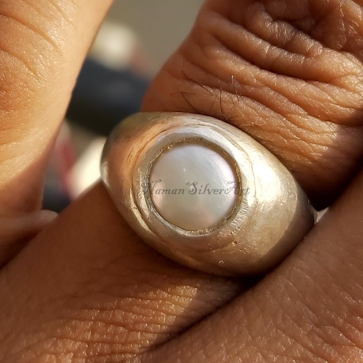 Men's Pearl Ring White Pearl Ring Sterling Silver Pearl Etsy