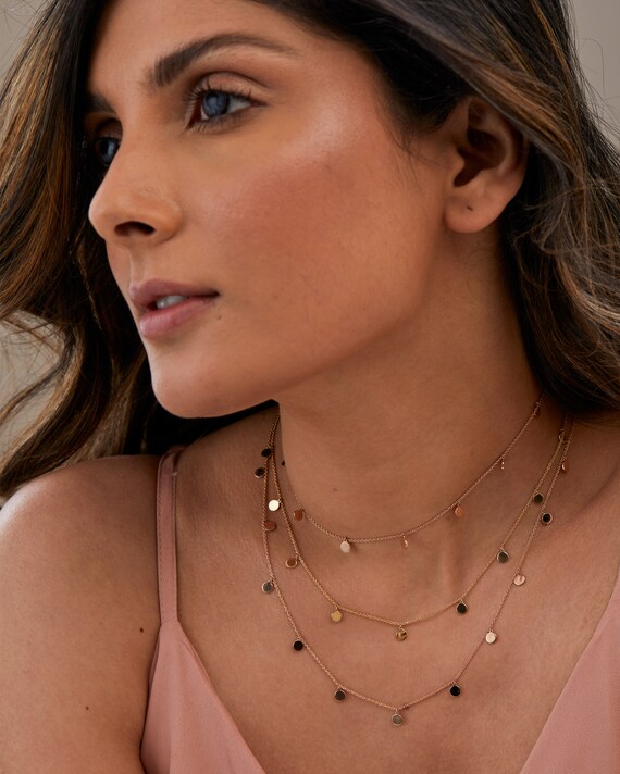 3 Layer Coin Necklace Dangling Gold 