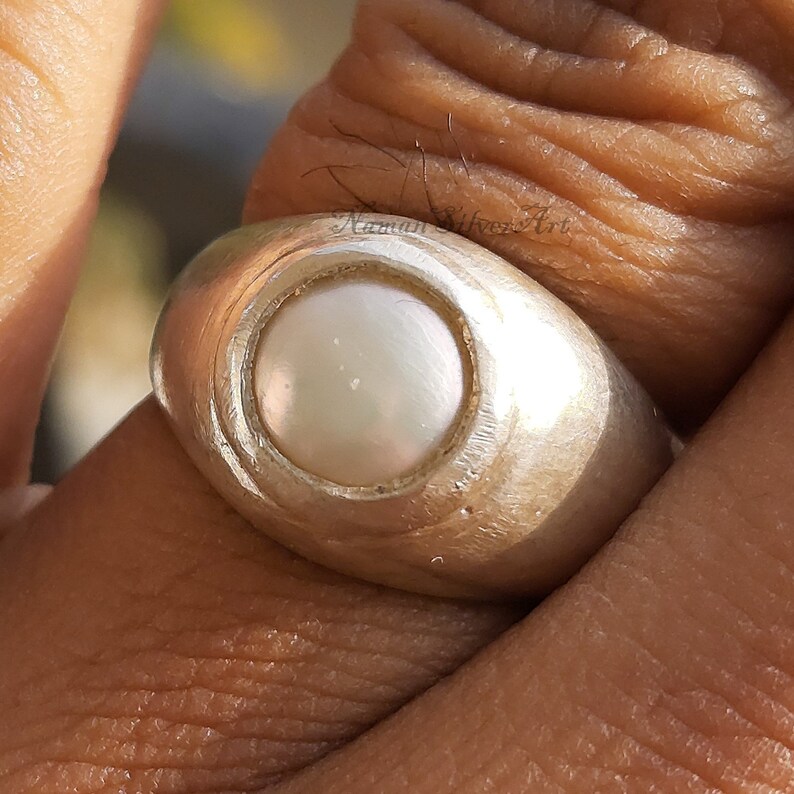 Men's Pearl Ring White Pearl Ring Sterling Silver Pearl Etsy