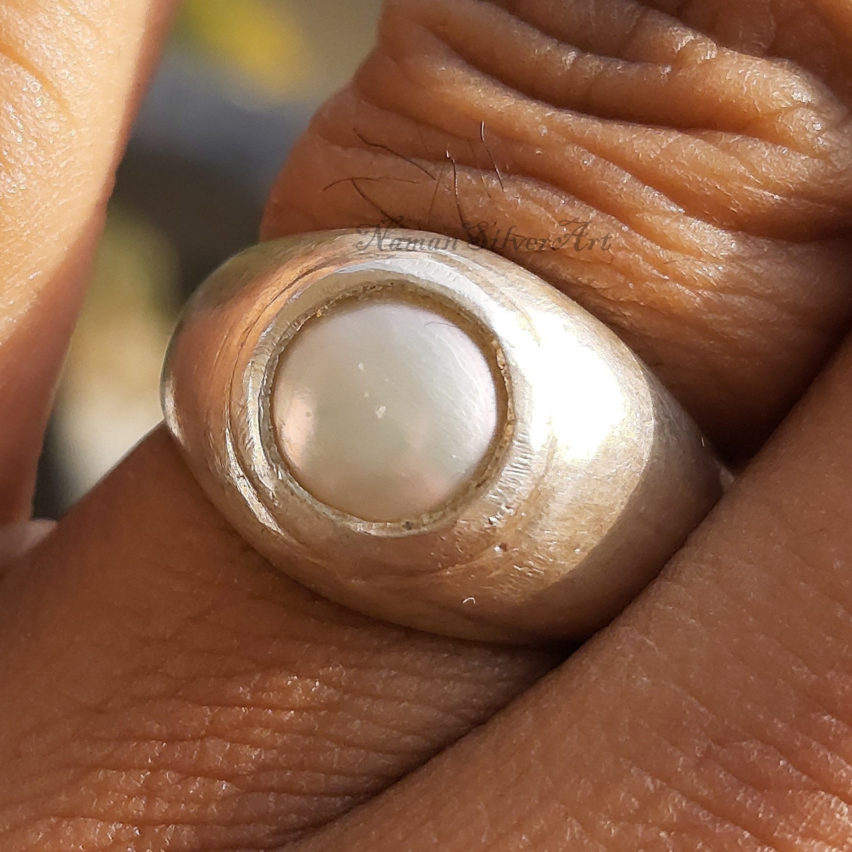Men's Pearl Ring White Pearl Ring Sterling Silver Pearl Etsy
