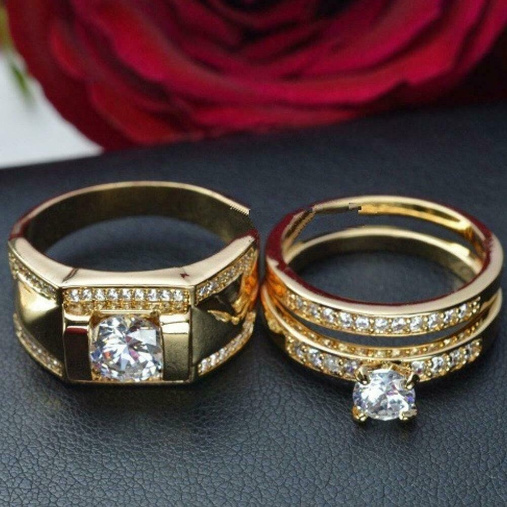 Gold Engagement Couple Rings Anniversary Promise Lover's - Etsy