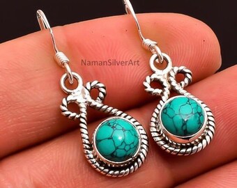 Tibetan turquoise pure 925 solid sterling silver handmade earring jewelry for womans • Minimalist Earring • Bohemian Earring • gift for her