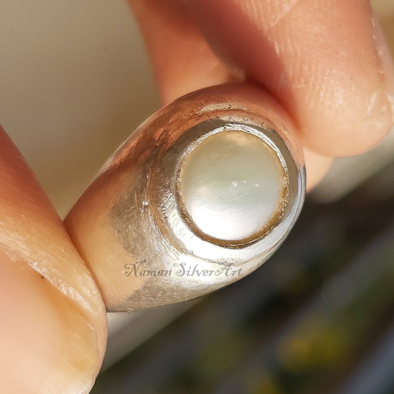 Men's Pearl Ring White Pearl Ring Sterling Silver Pearl Etsy