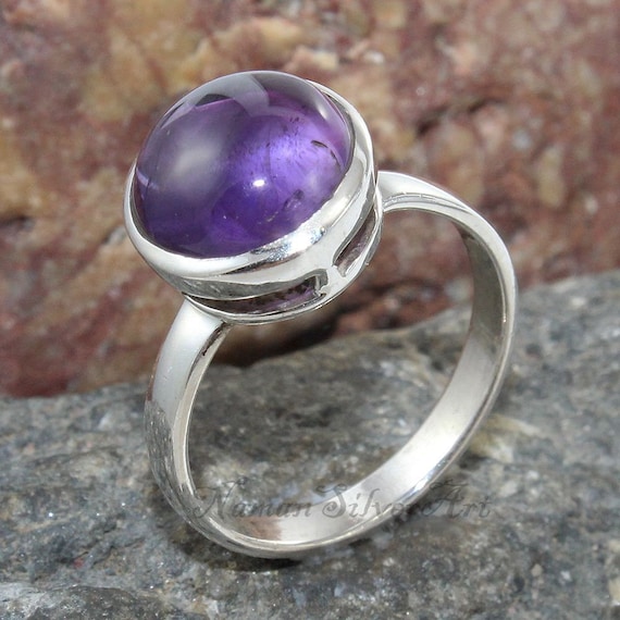 Amethyst gemstone February birthstone Bridesmaid present Amethyst ring Handmade ring Sterling silver Silver jewellery Statement ring