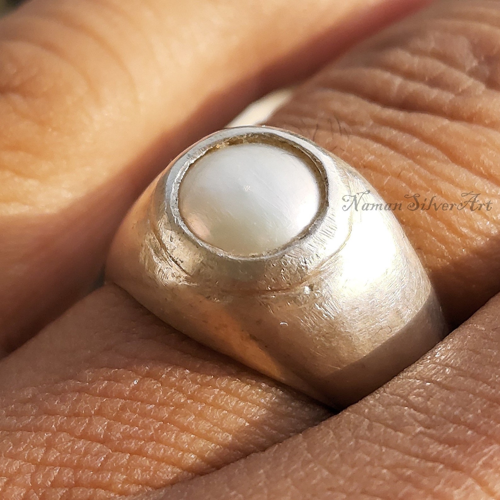 Men's Pearl Ring White Pearl Ring Sterling Silver Pearl Etsy
