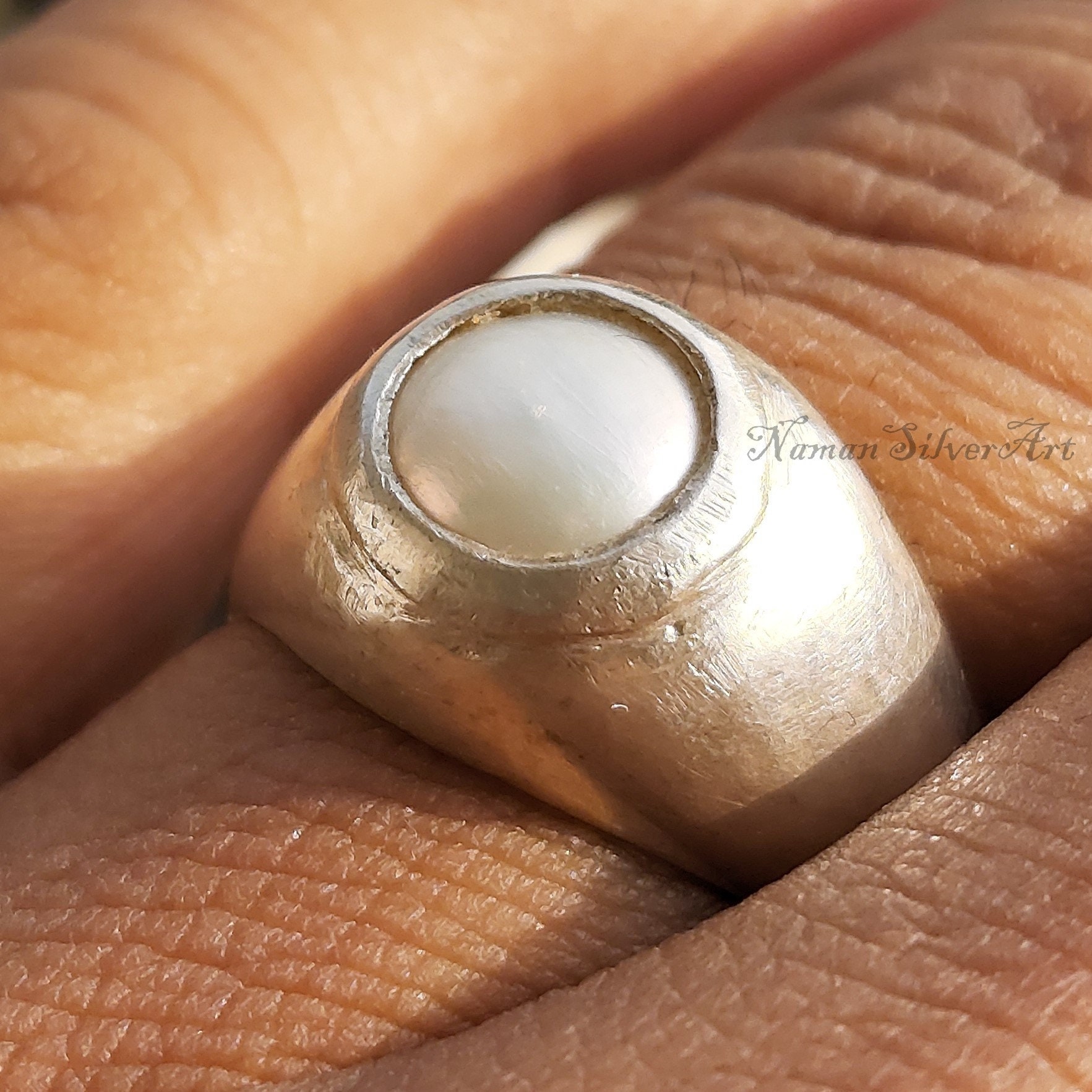 55Carat Natural Sea Pearl Silver Ring for Men 4 Carat Chakra Healing June  Birthstone Size US 4-13|Amazon.com