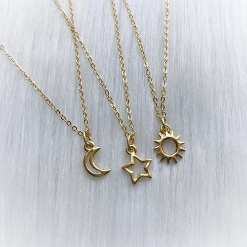 Dainty Sun Moon Star Necklace Gold 