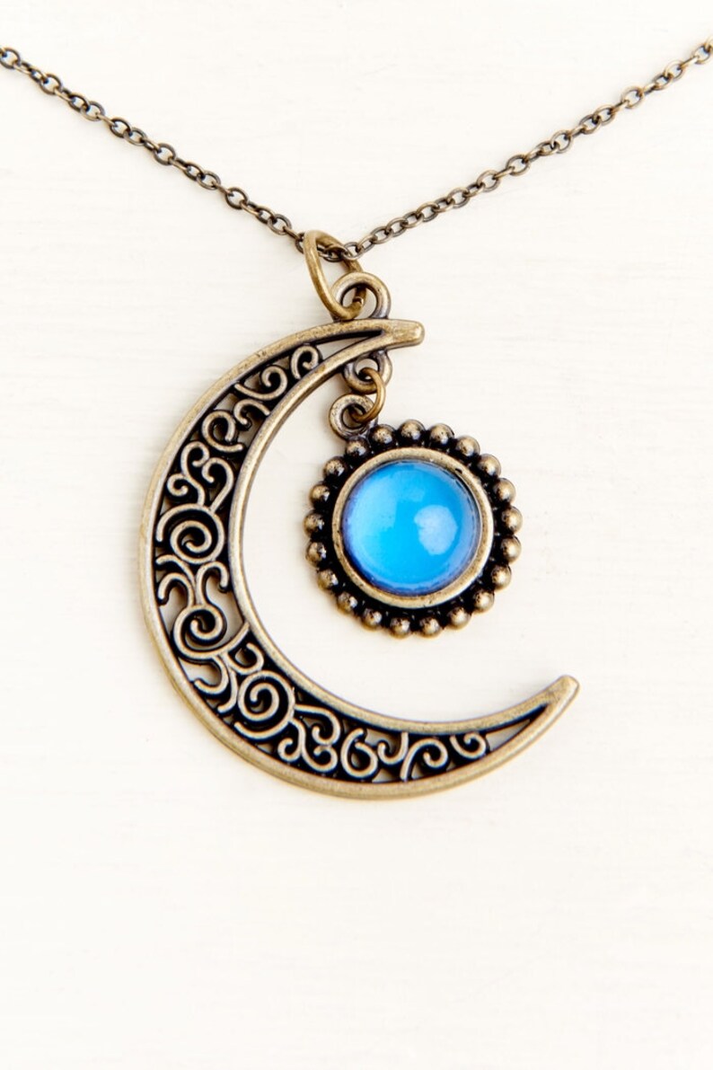 Gemstone Moon Necklace Moon Necklace Moon Jewellery Etsy