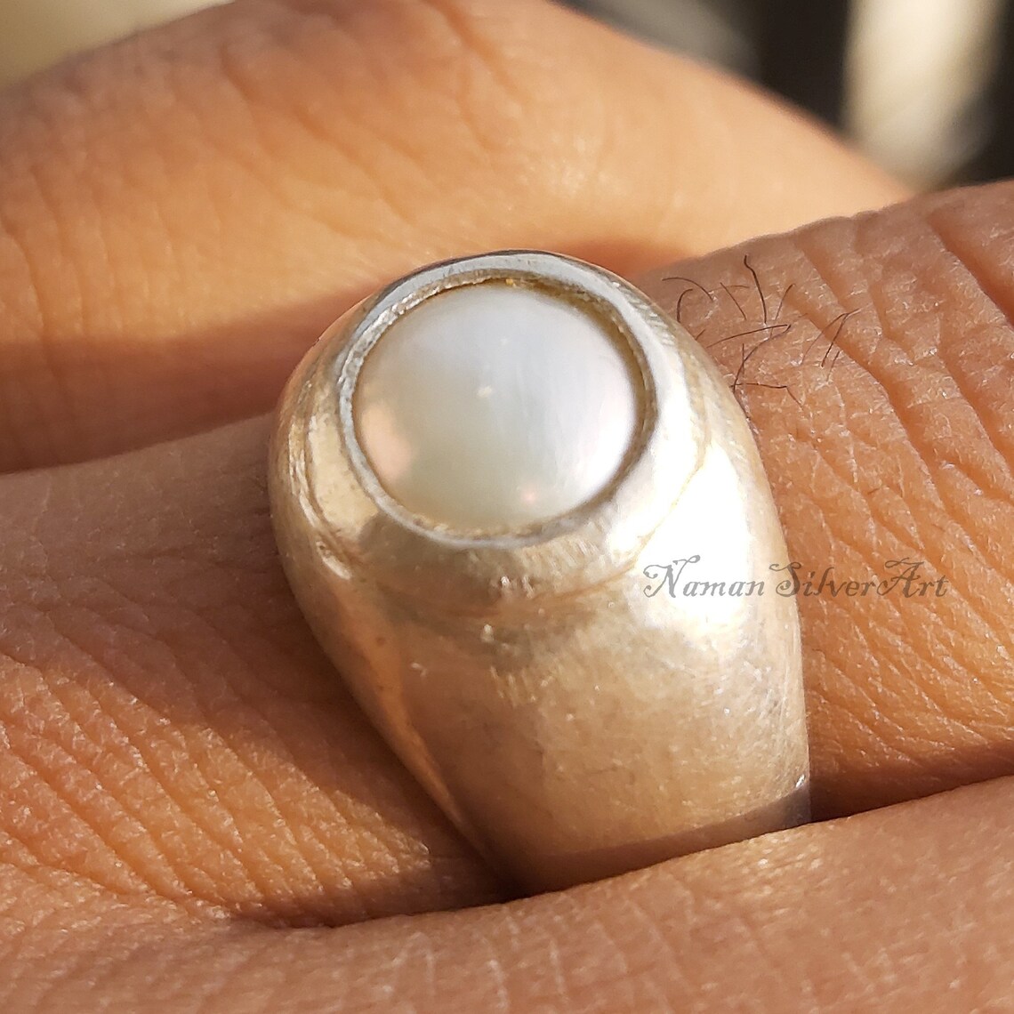 Men's Pearl Ring White Pearl Ring Sterling Silver Pearl Etsy