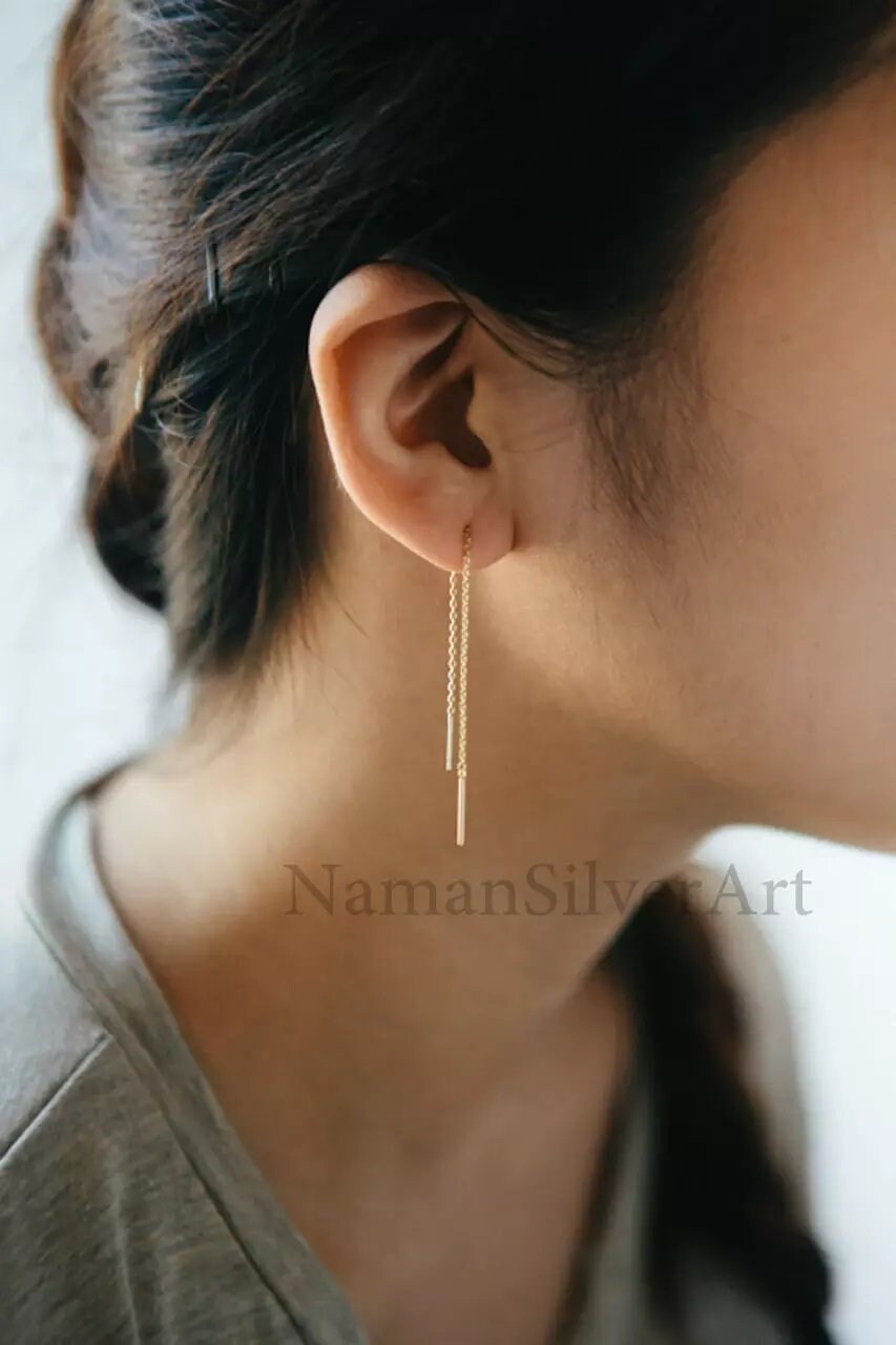 Gold needle and thread best sale earrings