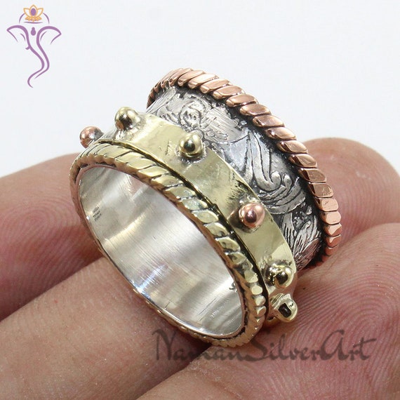 Women Ring 925 Sterling Silver Spinner Ring Free Shipping Meditation Peridot  Ring Handmade Ring Statement Ring Gift Her Thumb
