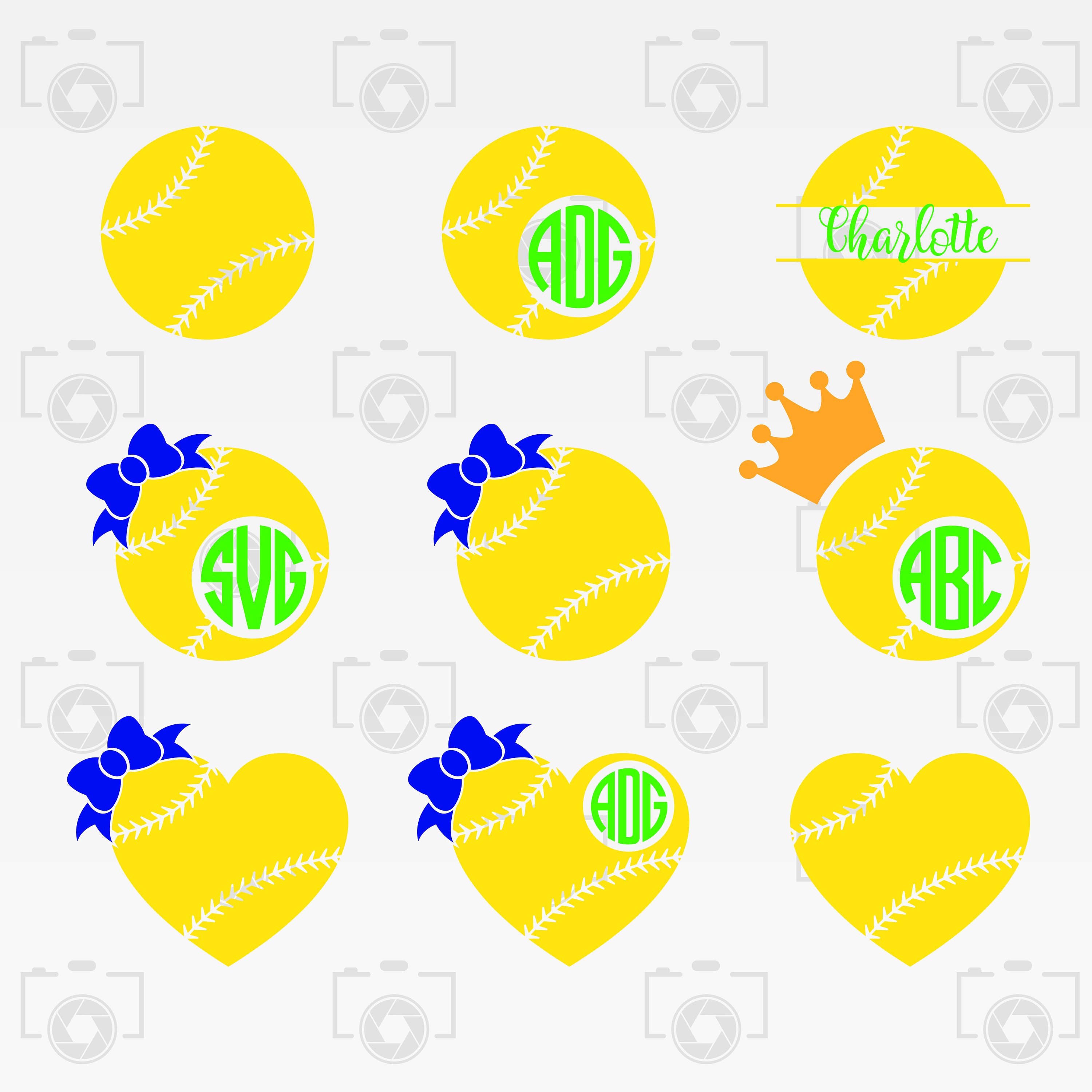 Softball Svg Softball Vector Softball Monogram Digital Etsy