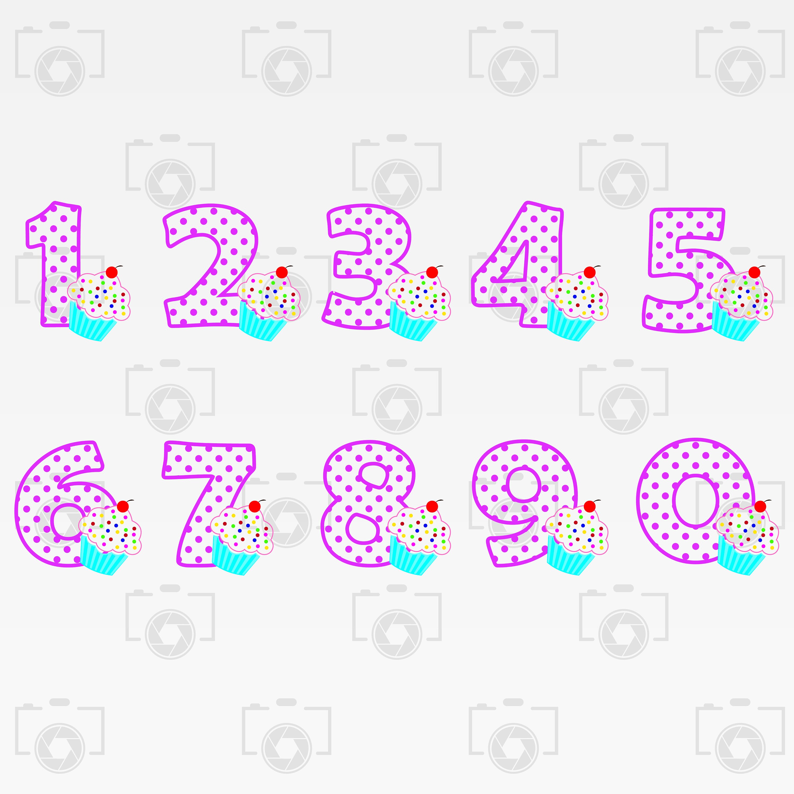 Cup Cake Numbers svg Cup Cake Numbers Digital clipart for | Etsy