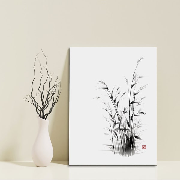 Sumi-e Fine Art Print | beautiful sumi-e inspired Japanese painting: Bamboo - signed Fine Art Print on traditional rice paper