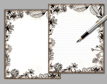 Hearts border lined printable stationery and coloring page | Etsy