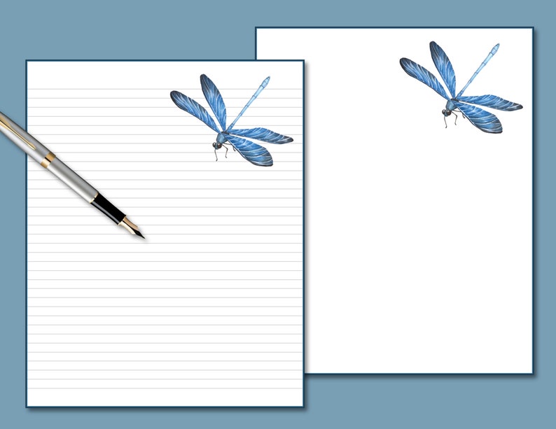 BLUE DRAGONFLY Printable Stationery Set Instant Download | Etsy