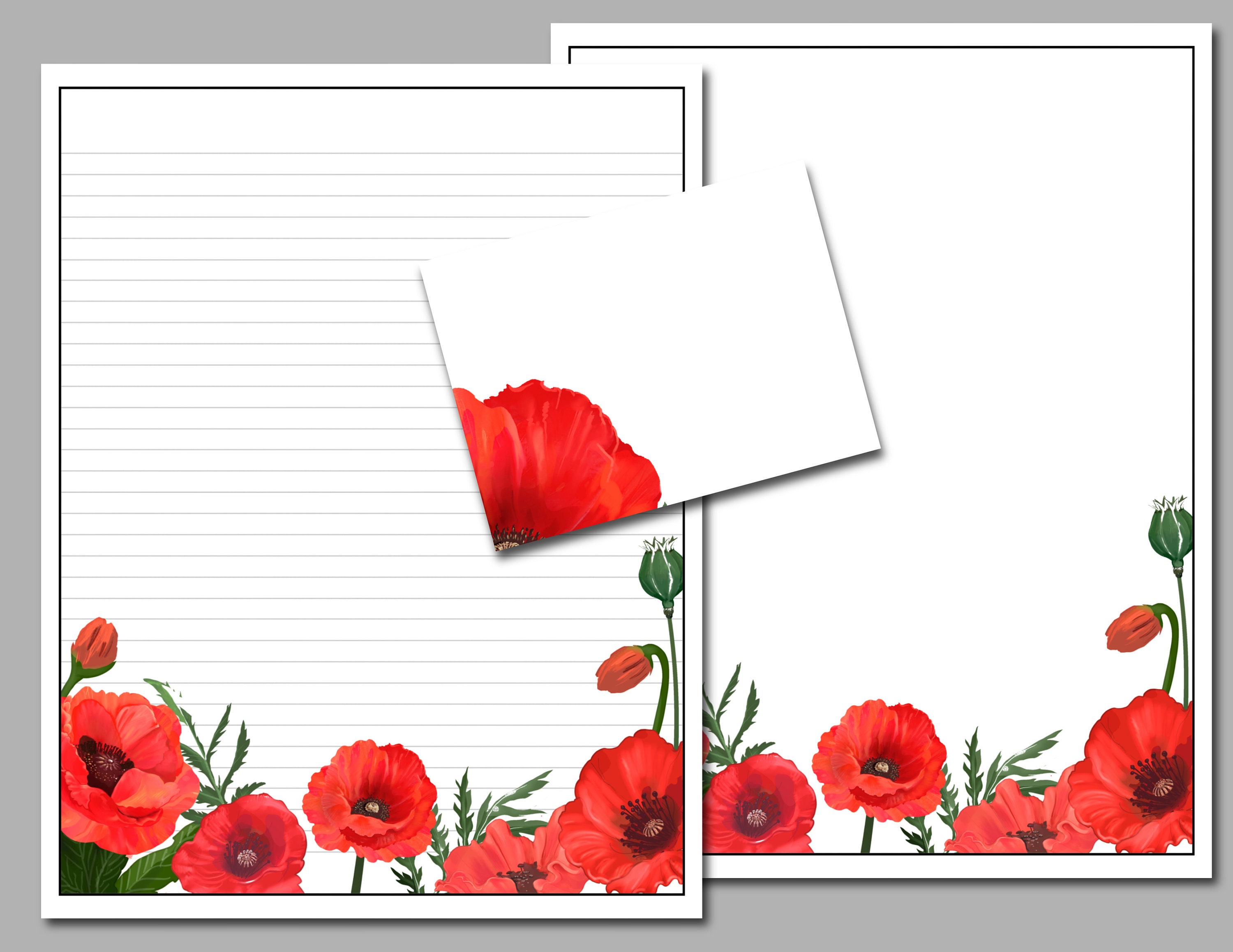 POPPIES Printable Stationery Set Instant Download Floral | Etsy