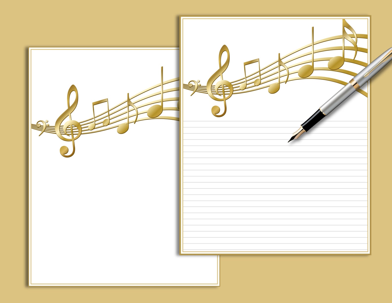 GOLDEN MUSIC Printable Stationery Set Instant Download Etsy