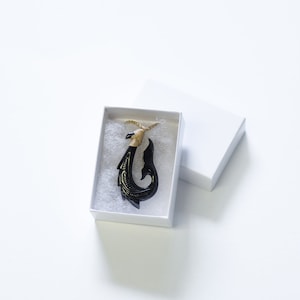 Black Whale Tail Necklace, Hawaiian hook pendant, Polynesian design necklace, tropical jewelry, tribal jewelry, beach necklace, buffalo horn